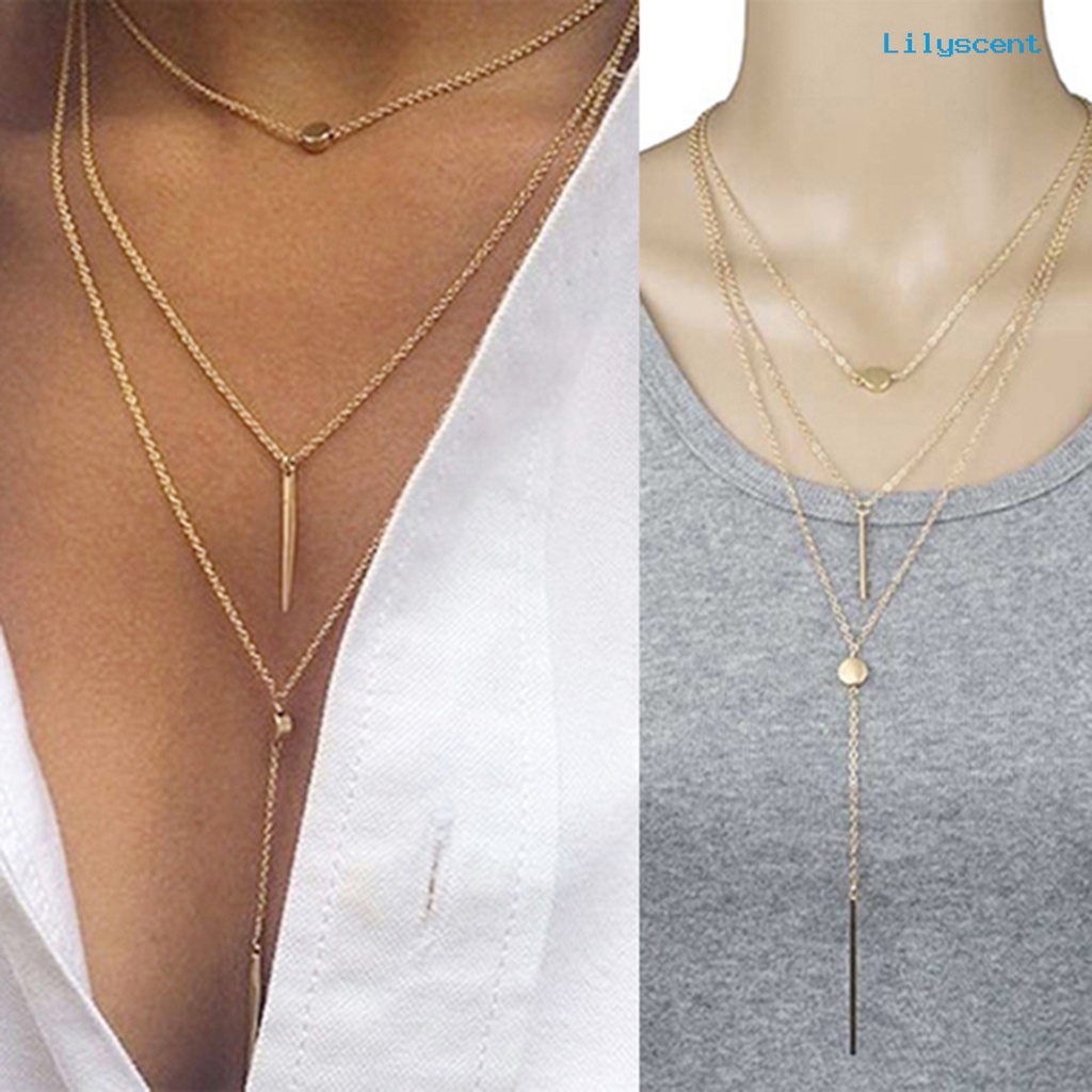 Kalung Rantai Tiga Lapis Bahan Alloy Untuk Kencan