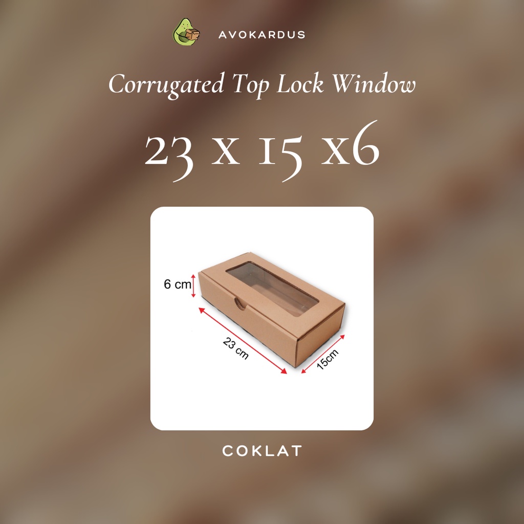 

Kardus Corrugated Window 23x15x6 Top Lock Kotak Dus Lubang Mika