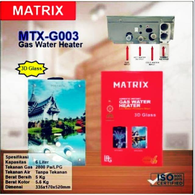 Water heater gas/Pemanas air kamar mandi merk MATRIX