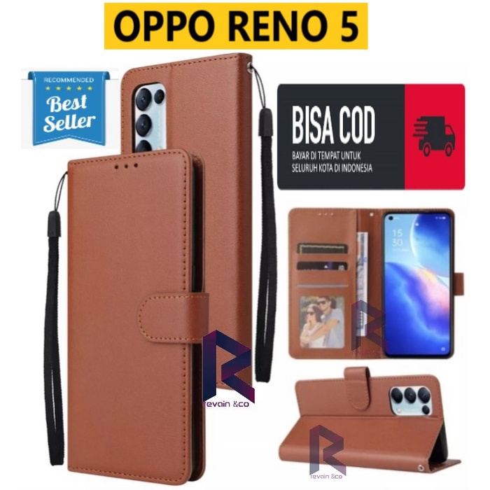 FLIP WALLET OPPO RENO 5 LEATHER KULIT PREMIUM SARUNG BUKA TUTUP FLIP CASE OPPO RENO 5