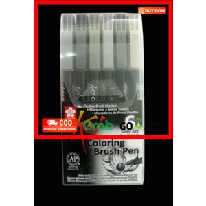 

(BISA COD) Sakura Koi Coloring Brush Pen Set - 6 Grey Color Set / Monochrome