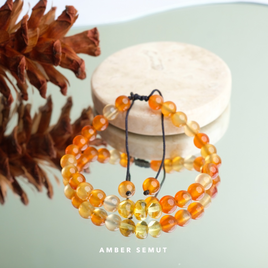 Gelang Amber Baltic Lemon Glossy X Honey Agate by Amber Semut