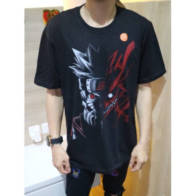 Baju Kaos Distro Uzumaki Naruto Black White Hitam Putih Import