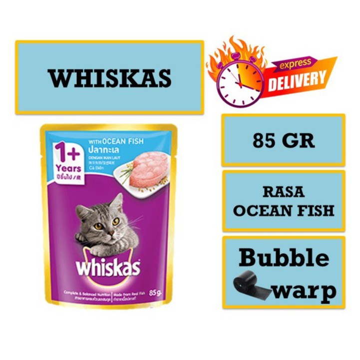 Makanan Kucing Whiskas Basah Ocean Fish 85 gr Whiskas Pouch Sachet 85gr makanan kucing basah whiskas