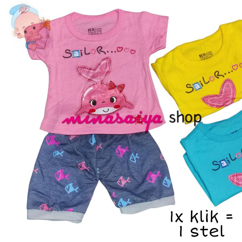 KS KIDS Setelan Bayi Perempuan Lengan Pendek Seri Warna Uk. S - L