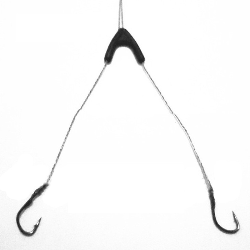 kail Double Hook Benang Rangkai Pancing Cabang 2 Stopper neklin 50pc