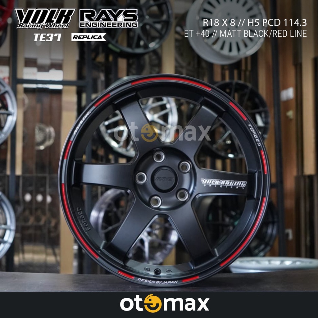 Velg Mobil Volk Rays TE37 Saga Ring 18 Matt Black/Red Line
