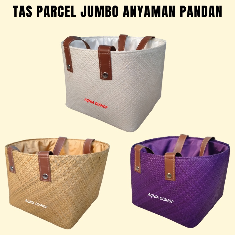 Keranjang Hampers Jumbo Anyaman Pandan Tali Kulit Sintetis Tas Parcel Lebaran Kotak Parcel Tas Hampe