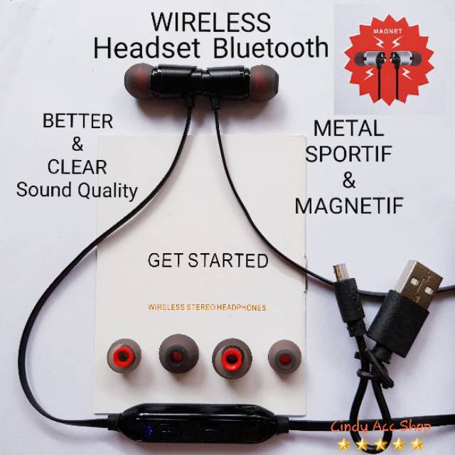 Headset Bluetooth Magnetic Design Metal Sport Handsfree Headphone