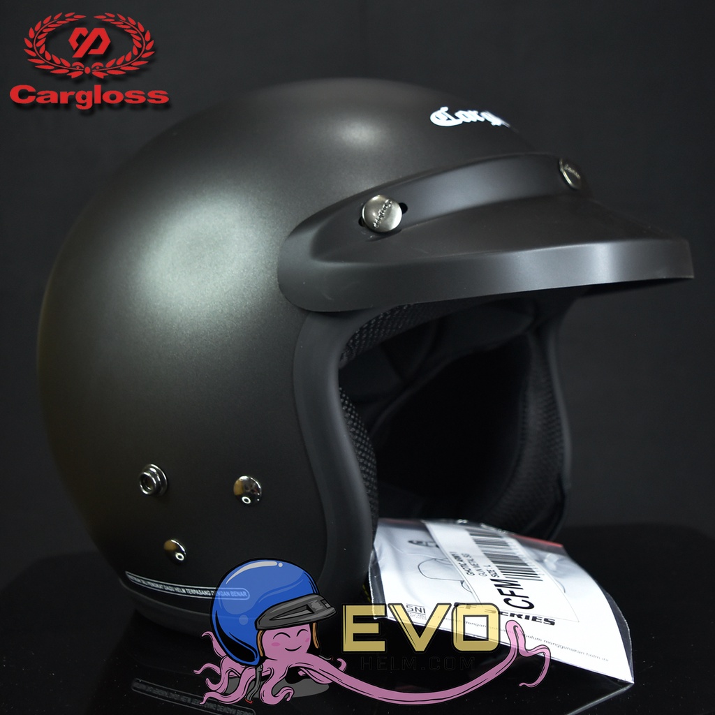 HELM CARGLOSS ORIGINAL CFM RETRO ARMY HALF FACE - GUNMETAL DOFF + KACA DATAR