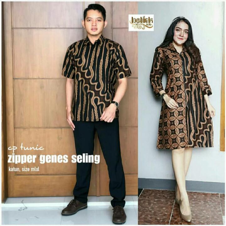 Batik Couple Tunic Zipper Genes Seling Modern Kemeja Pria Tunik Wanita Premium Motif Jumbo Seragaman