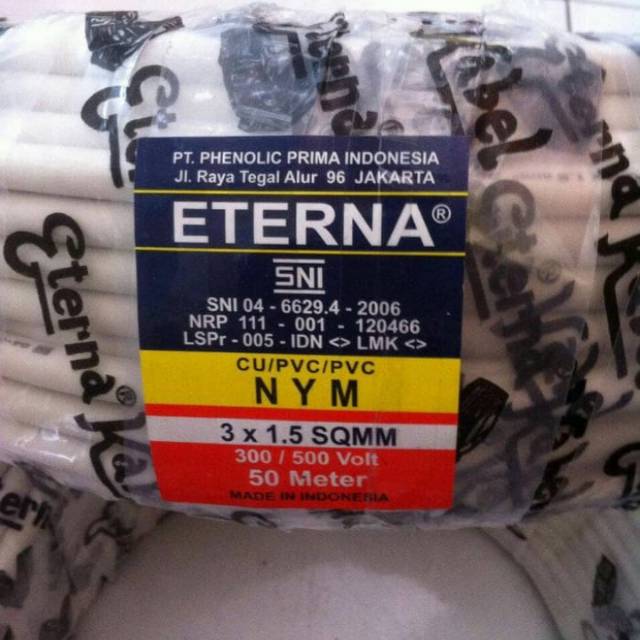Kabel eterna 3x1,5 kabel listrik eterna rol 50 meter kabel tembaga kawat tembaga