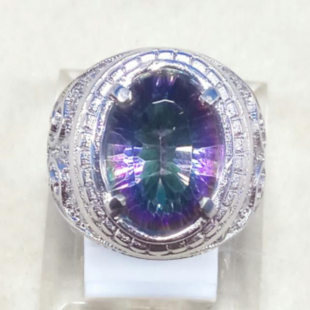 CINCIN BATU AKIK PERMATA NATURAL MYSTIC RAINBOW QUARTZ RING ALPAKA SUPER MURAH