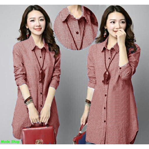 Kyoko tunik kemeja  H-M-flanel-pink-kemeja-wanita-women-Hnm-H-m-pink-basic-shirt-longsleeve-ke B0Q3