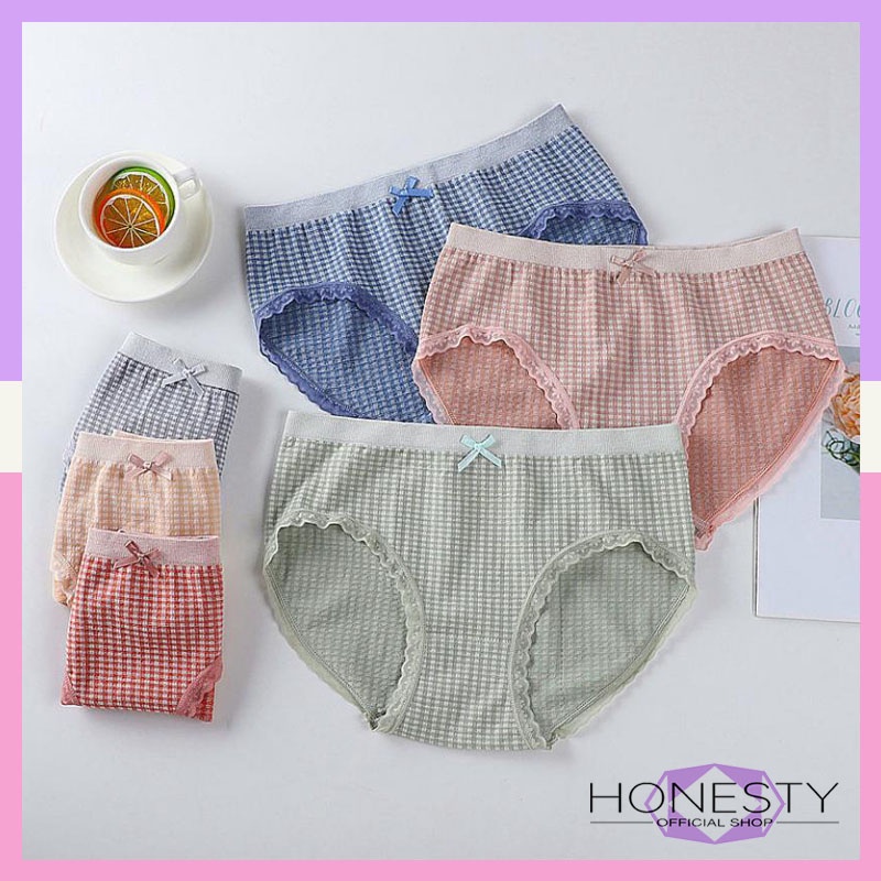 Miss H ~ 140 Celana Dalam Wanita Sexy Motif Pita Bahan Katun Fashion Korea Import
