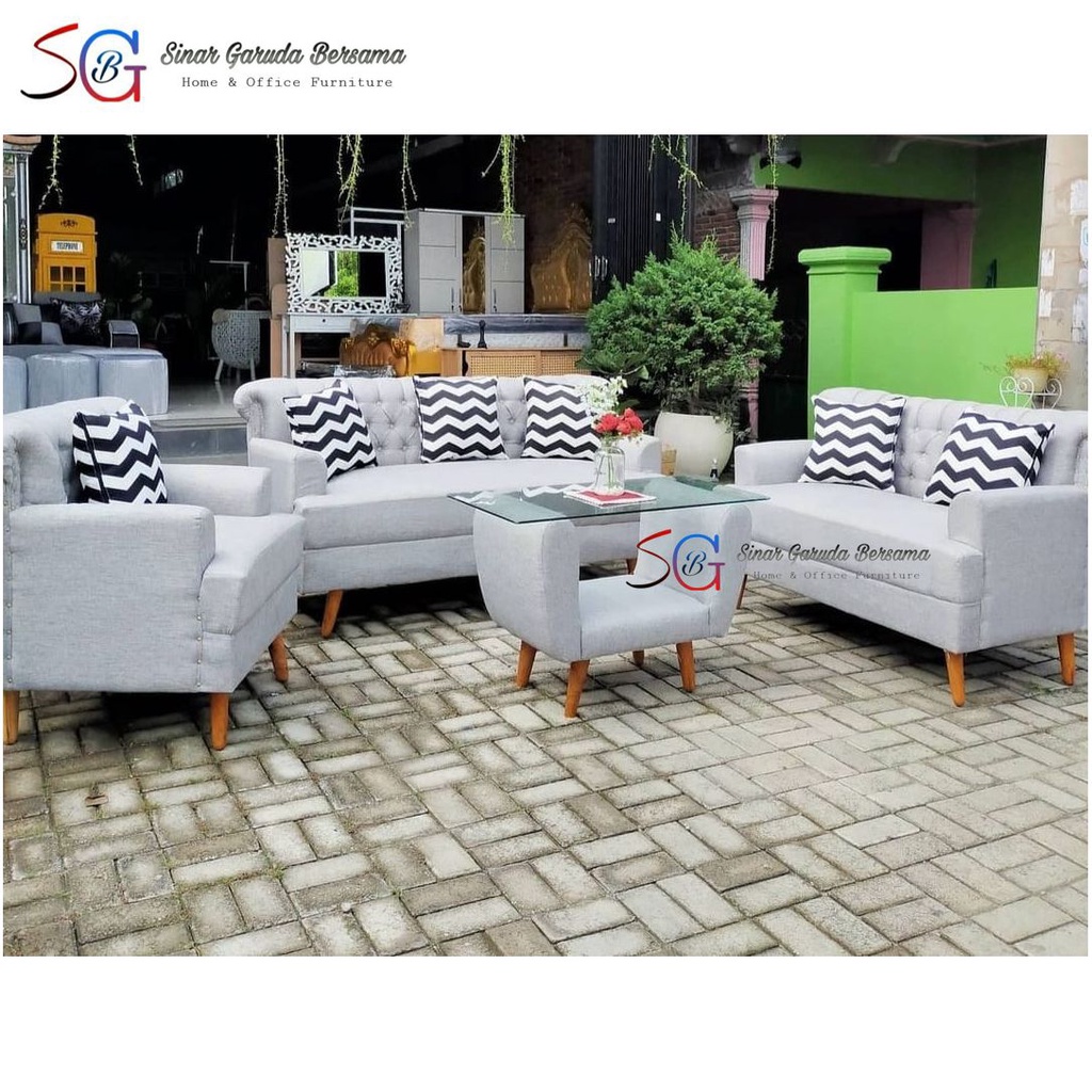 [BISA REQUEST WARNA] SOFA MINIMALIS BERKAKI 123 + MEJA KACA + BANTAL SOFA