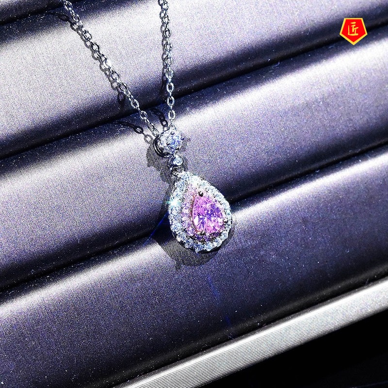 [Ready Stock]Luxury Group Zircon-Inlaid Pendant Citrine Pink Diamond Necklace for Women