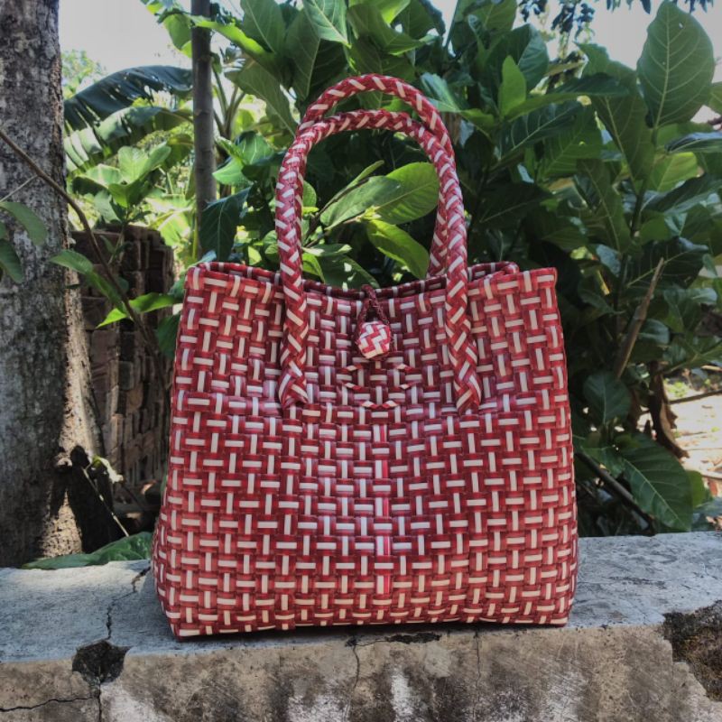 TAS ANYAM JALI-JALI SIZE XS MERAH PUTIH