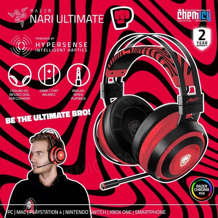 Razer Nari Ultimate Pewdiepie Wireless Hypersense Thx Gaming Headset Shopee Indonesia