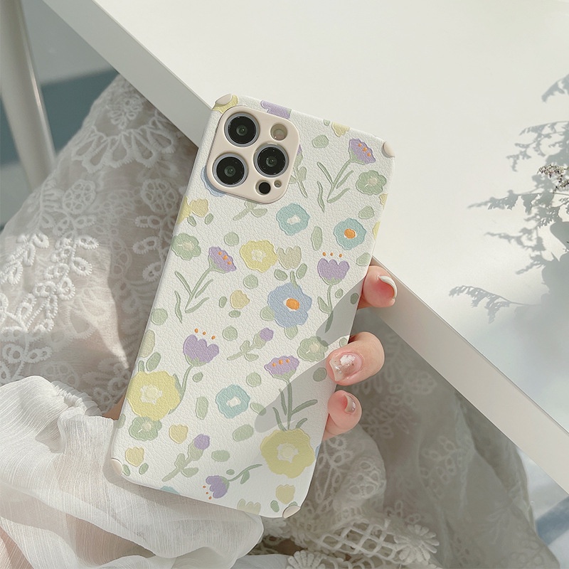 Casing Samsung A03 A03s A02 M02 A02s A22 A12 A72 A52 A32 A42 A71 A51 A50 A50s A30s A31 A30 A20 A022 MO22 M02S M12 Faux Leather Simple Flowers Tpu Phone Case Soft Protective Cover-6