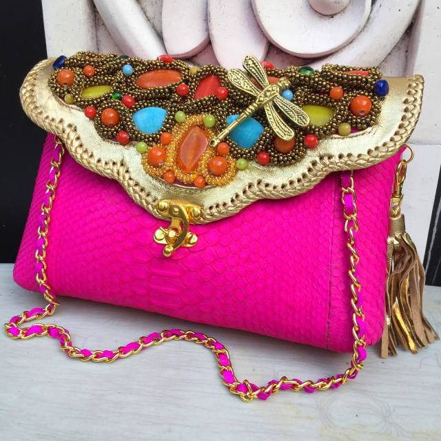 Tas Kulit Ular Maia Model Gelombang Size S - Pink Color