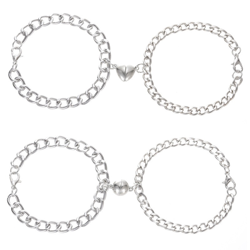 Fancyqube 2pcs Gelang Rantai Magnet Bahan Stainless Steel Warna Silver Gaya Punk Untuk Pria Dan Wanita