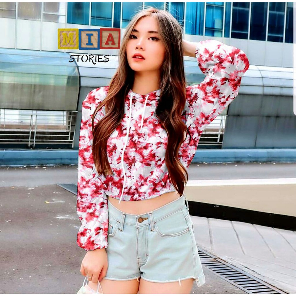 SALE !! MIA STORY FASHION Tie Dye Crop Hoddie Termurah - Hoodie Wanita Motif Abstrak - Bisa COD-3