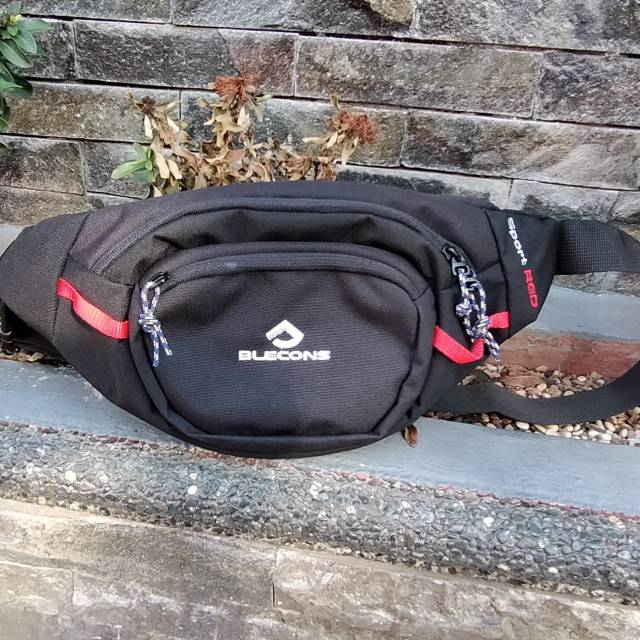 Tas Blecons waistbag pinggang Sport Red Hitam Abu