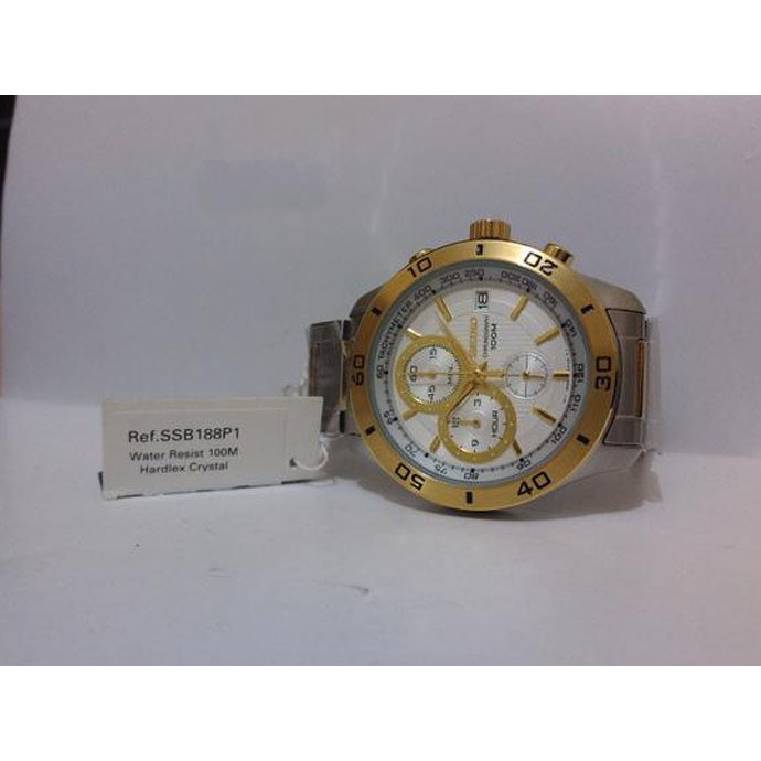 Seiko Quartz SSB188P1 Chronograph Gold Tone Bezel | Jam Pria SSB188