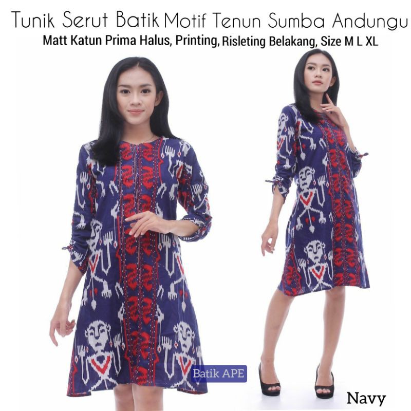 BATIK PRINT TUNIK SERUT MOTIF TENUN IKAT SUMBA ANDUNGU SERIES TRADIIONAL BUTIK ETHNIC WEAR MURAH