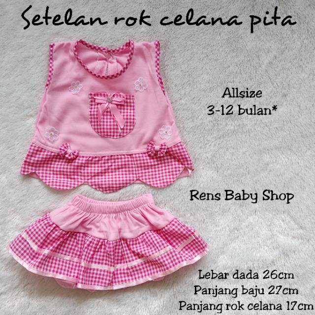 Popi setelan dress singlet rok celana saku pita bayi perempuan cewek