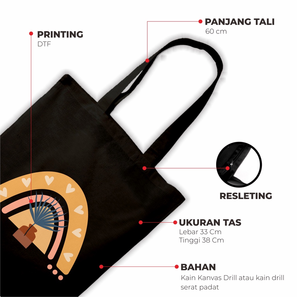 Sevine Totebag Wanita Fashion Tas Tote Bag Resleting Laptop Motif Flower Plant Nordic Art Black Series - MAA8