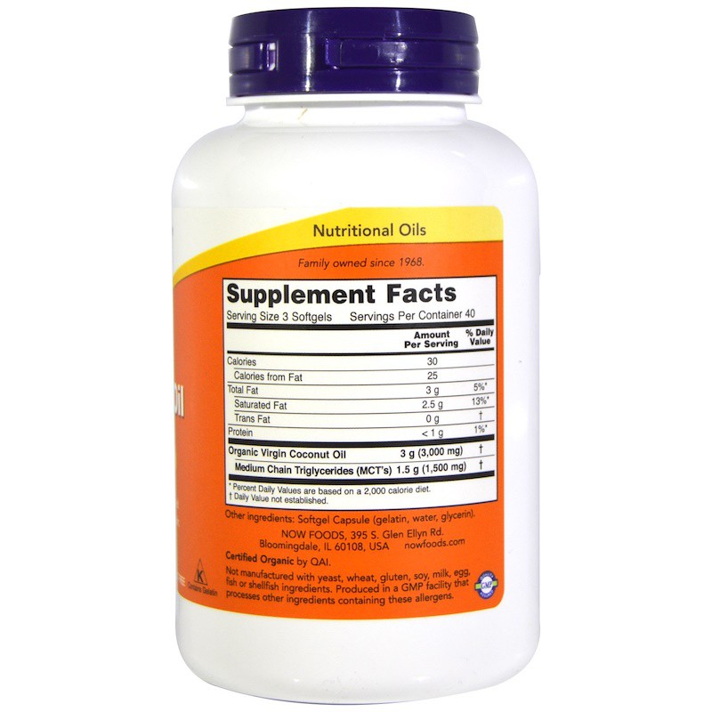 Now Foods Virgin Coconut Oil 1000 mg (120 Soft) Now VCO ORI USA Now Virgin Coconut Oil