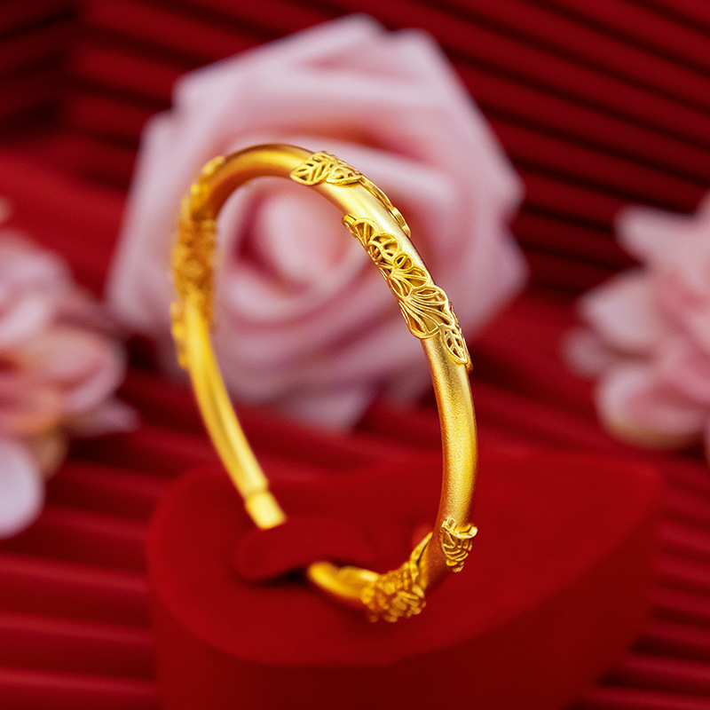 Gelang Bangle Desain Daun Gaya Bangkok Kuno Warna Emas