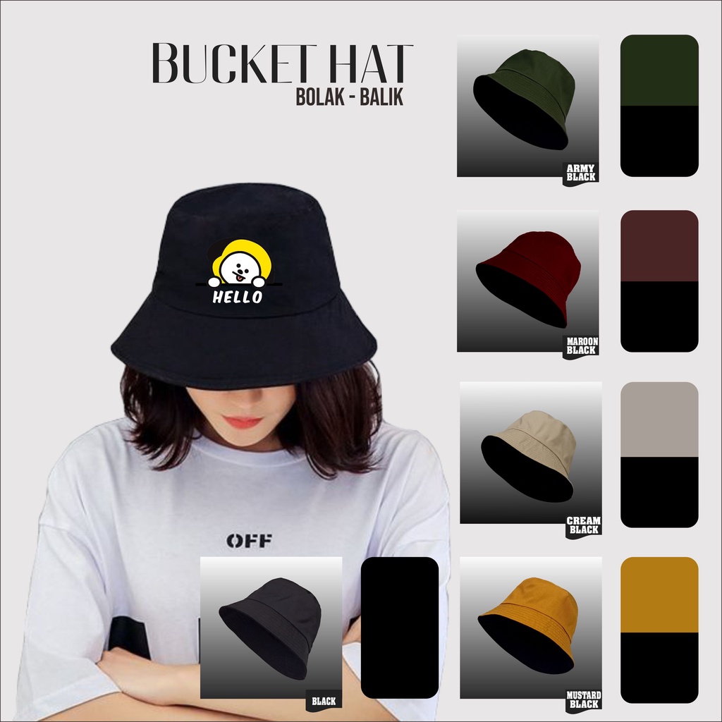 Bucket Hat BT21 BTS Pria Wanita Dewasa Japan Drill Distro Premium Topi Buket Korea Hello Chimmy Bola