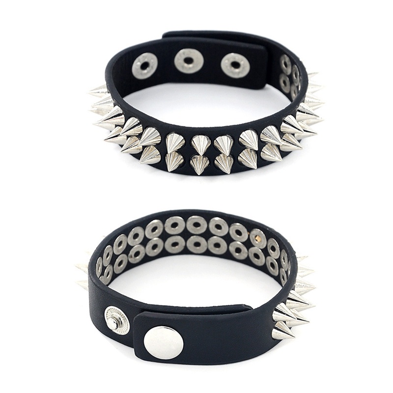 Fancyqube Gelang Bangles Bahan Kulit Warna Hitam Gaya Gothic Untuk Pria Dan Wanita