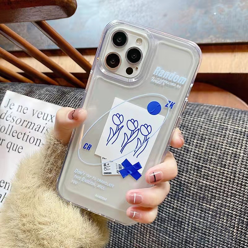 Case Bahan Akrilik Transparan Motif Bunga Biru 13 Pro 13prm Untuk iPhone 11 7Plus 8Plus Xr XS 13 12 Pro Max