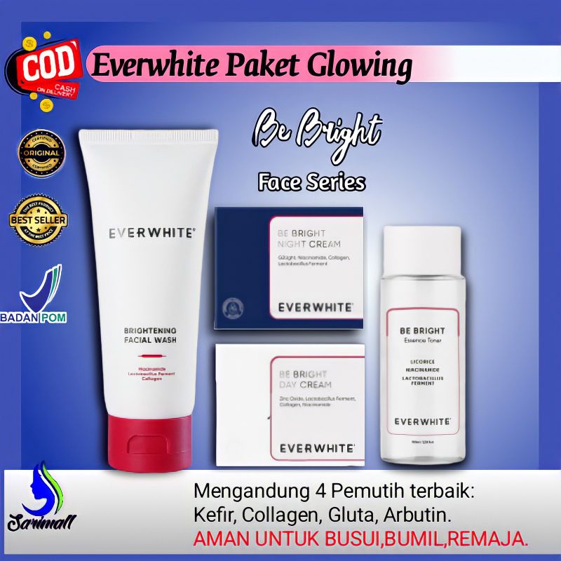 EVERWHITE BE BRIGHT! FACE SERIES/PAKET PERAWATAN WAJAH FACIAL WASH TONER DAY NIGHT CREAM ORIGINALl