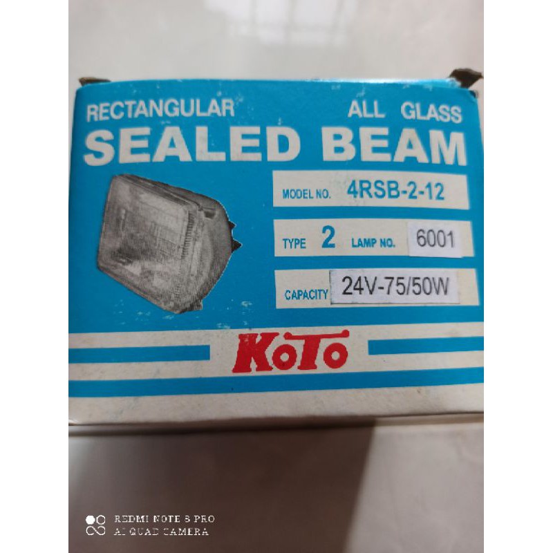 Sealed Beam Rectangular All Glass 6001 Koto 4RSB-2-12 Type 2  24V-75/50W