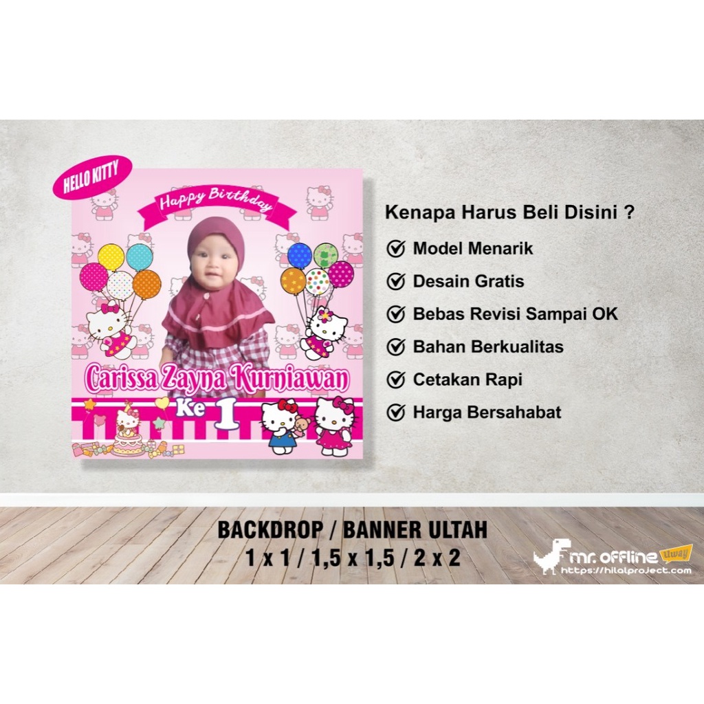 Backdrop / Spanduk / Banner Ulang Tahun Hello Kitty
