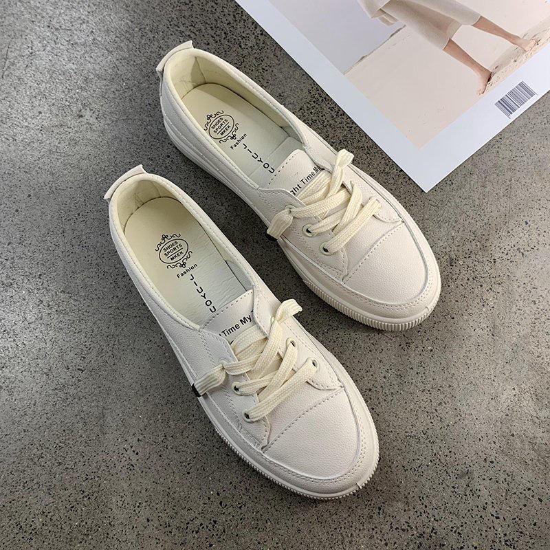 COD SD 3103 Sepatu Sneakers Kanvas Wanita Import casual Sport Putih Tali-Beige