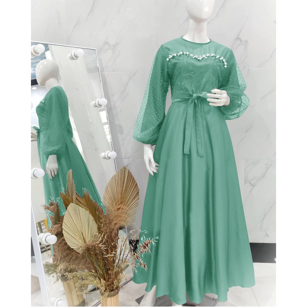 AMBERLI MAXI DRESS APP MUTIARA TEMBAK eD / BUSANA PAKAIAN KONDANGAN WANITA FASHION MUSLIM / GAMIS AMBERLY