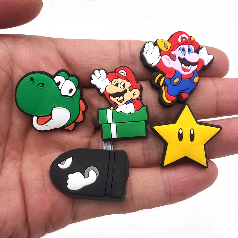 Kartun Mario Jibbitz shoe charms decorate sandal accessories Gesper Bahan DIY Dapat Dilepas imut Crocs aksesoris sepatu