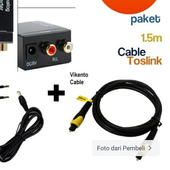 ✫ PAKET KABEL OPTIK TOSLINK + CONVENTER OPTIK AUDIO TO RCA/ANALOG AUDIO ➶