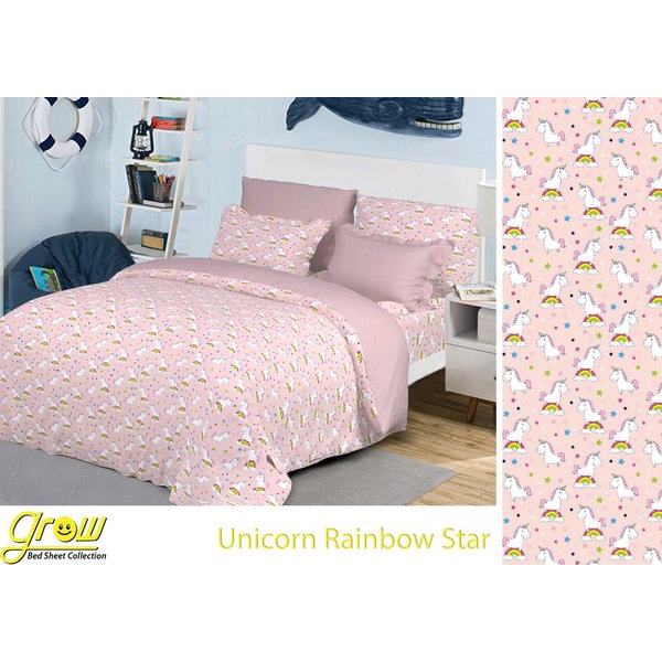 Kain Sprei Meteran Katun CVC Motif UNICORN RAINBOW
