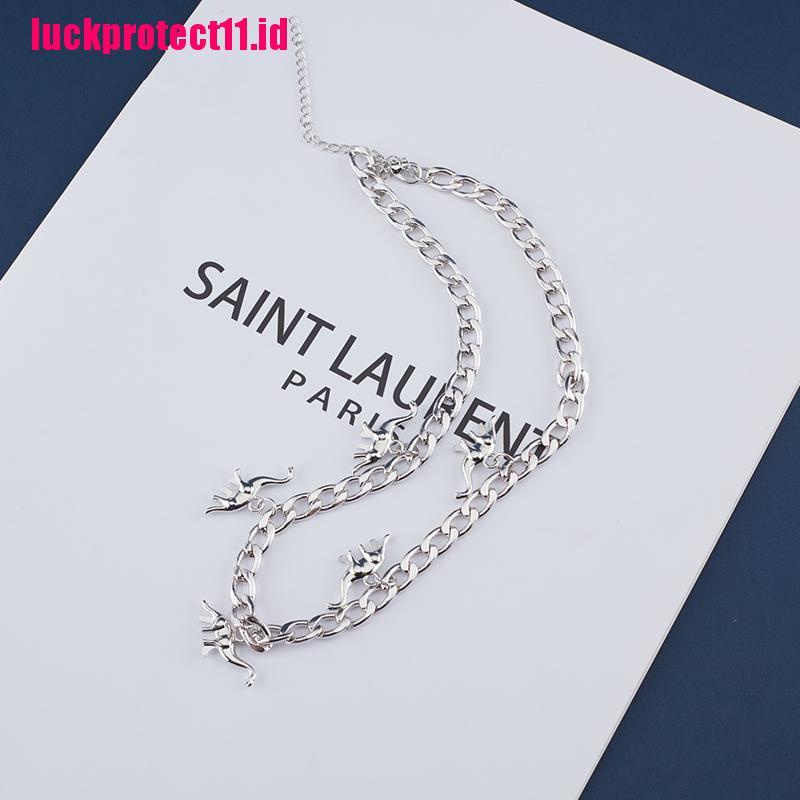 (LUCK) Kalung Choker Rantai Liontin Dinosaurus Gaya Vintage Harajuku Gothic Punk Untuk Wanita