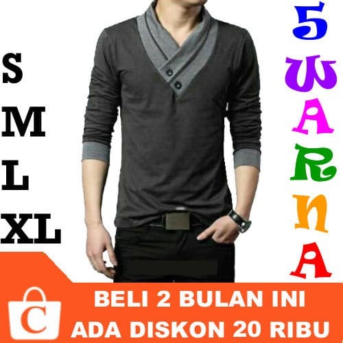 KAOS PRIA SWEATER COWOK KOREA PANJANG POLOS DADA LEHER V ABU HITAM TERBARU