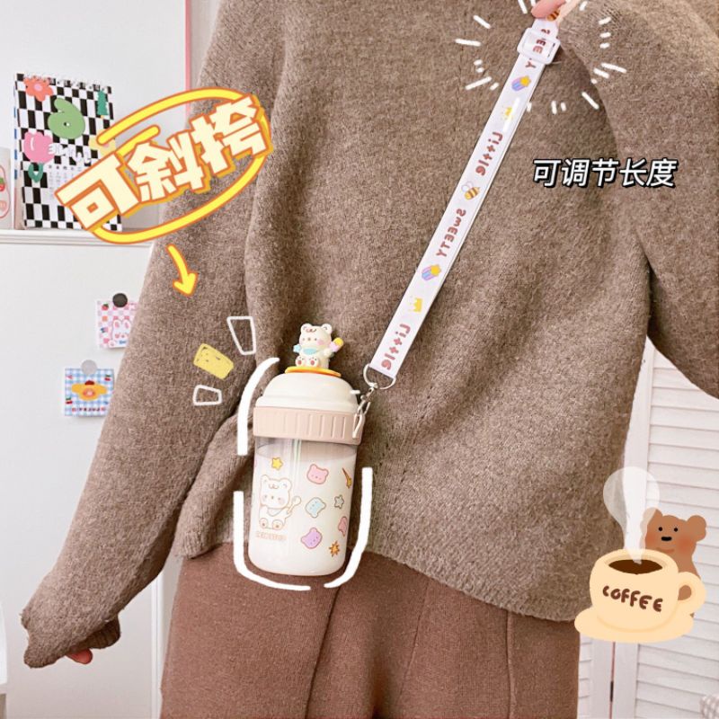 botol minum beruang teddy bear lucu/tumbler beruang (ada gantungan)