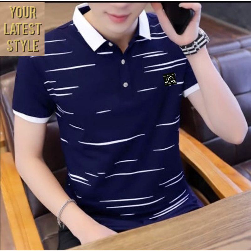 ( New Arrival ) Original Distro Bandung Polo Shirt Pria Motif Garis kerah Sporty Formal