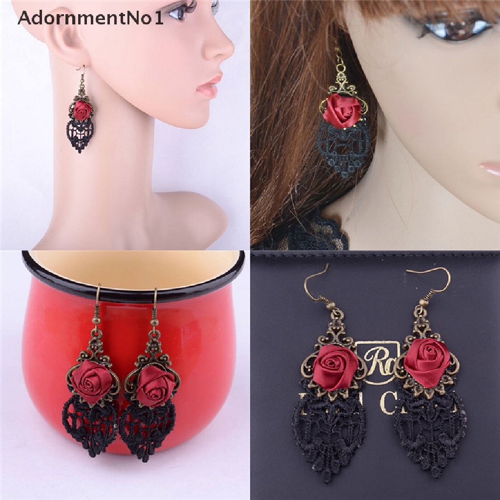 (AdornmentNo1) 1pc Anting Tusuk Gantung Desain Bunga Lace Gaya Gothic / Victoria / Retro / Vintage Untuk Wanita